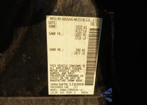 2013 Nissan Altima 2.5 Sv z USA, uszkodzony, nr VIN 1N4AL3AP7DC126908